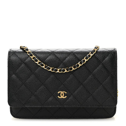 Quilted Caviar Wallet Bag - Black