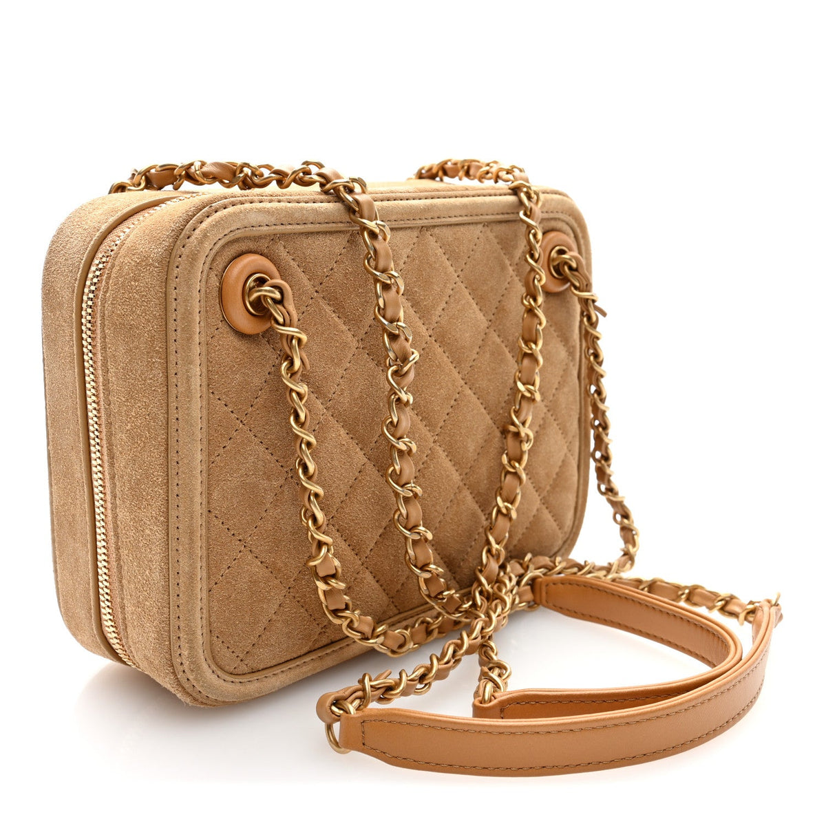 Quilted Suede Handbag - Brown