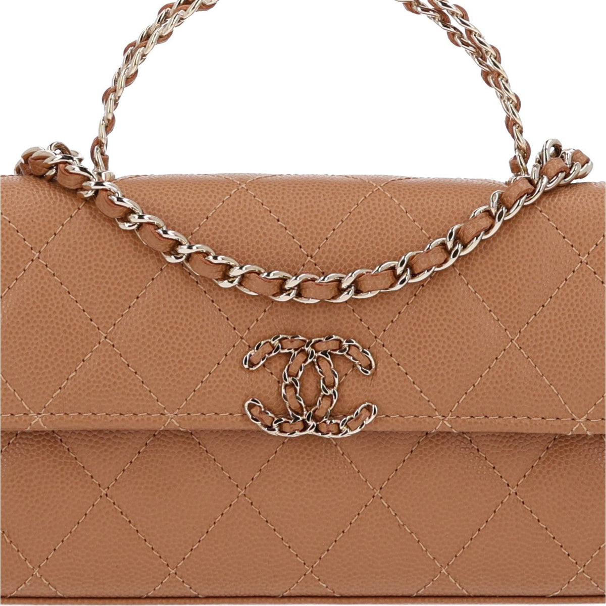 Quilted Caviar Handbag - Beige