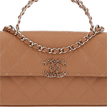 Quilted Caviar Handbag - Beige