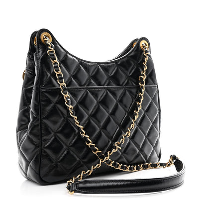 Quilted Calfskin Hobo Bag - Black