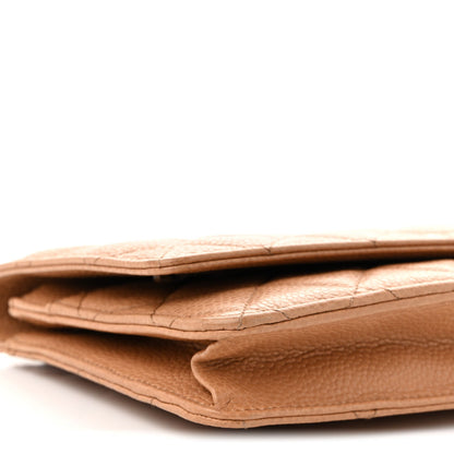 Quilted Caviar Wallet Bag - Beige