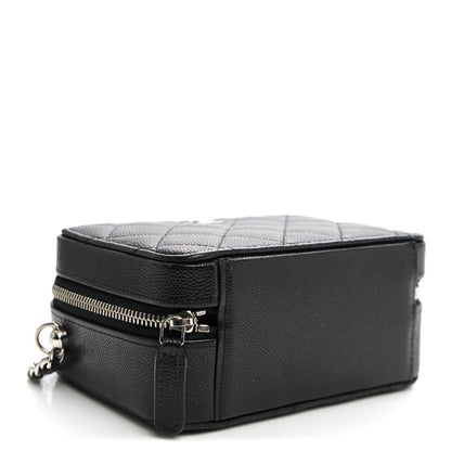 Quilted Caviar Crossbody Bag - Black