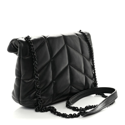 Quilted Lambskin Satchel Bag - Black