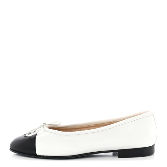Lambskin Cap Toe CC Ballerina Flats White Black