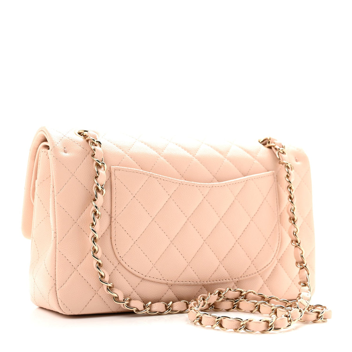 Medium Quilted Caviar Flap Shoulder Bag - Beige