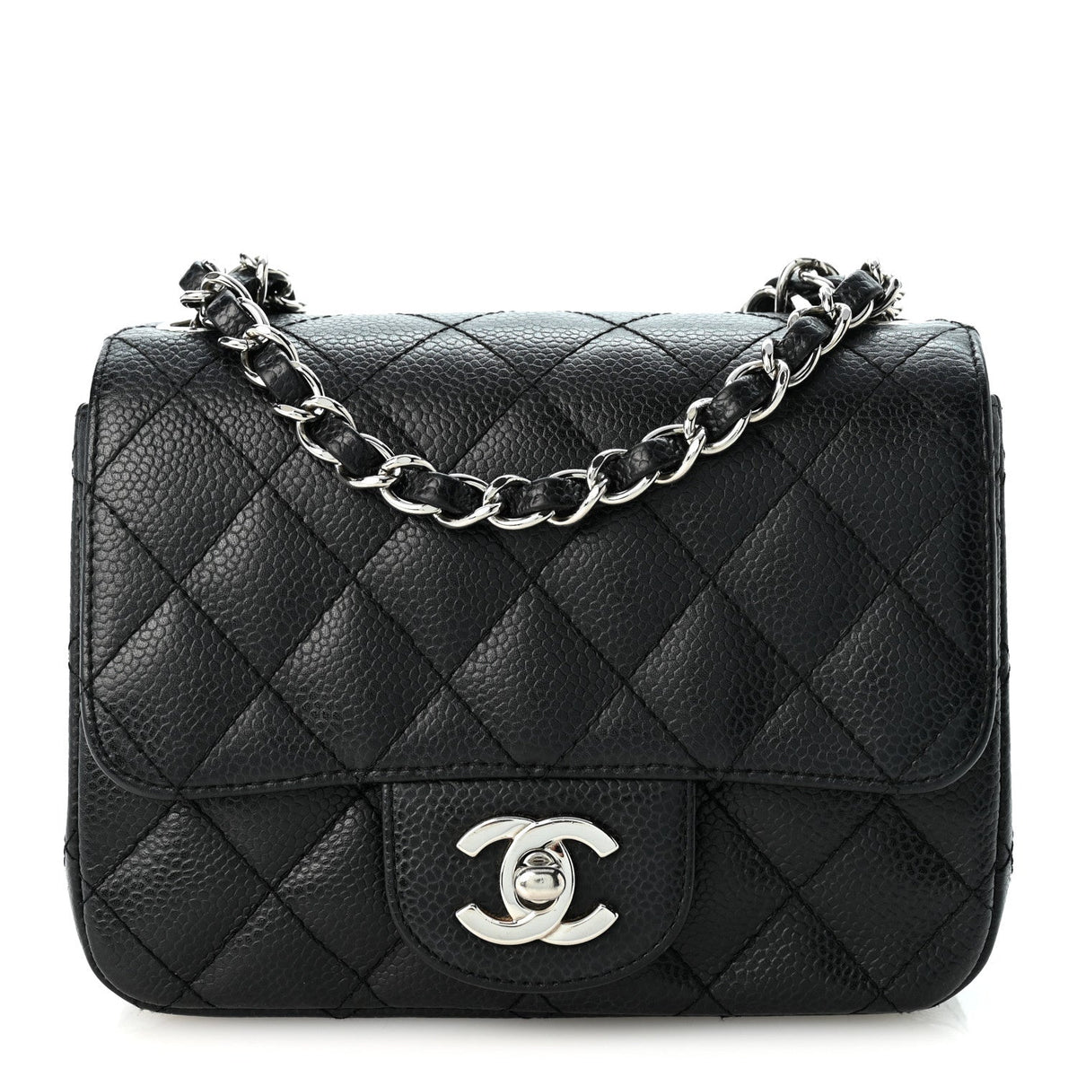 Mini Quilted Caviar Flap Shoulder Bag - Black