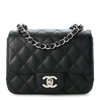 Mini Quilted Caviar Flap Shoulder Bag - Black