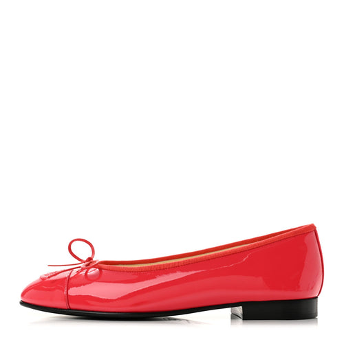 Patent Calfskin CC Cap Toe Ballerina Flats Coral