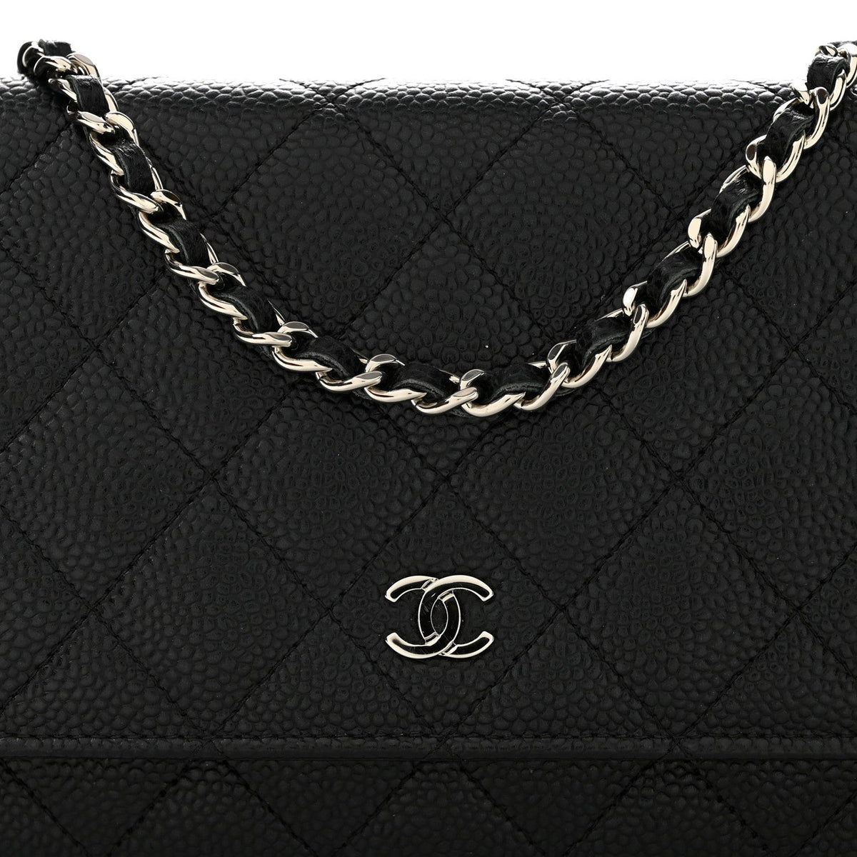 Quilted Caviar Wallet Bag - Black