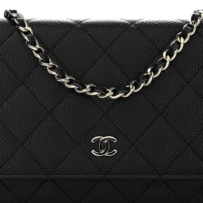 Quilted Caviar Wallet Bag - Black