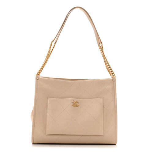 Large Caviar Tote Bag - Beige