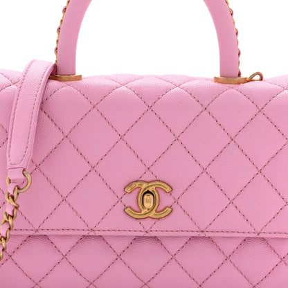 Mini Quilted Caviar Flap Shoulder Bag - Pink