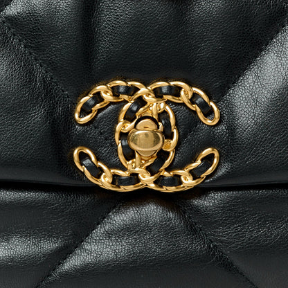 Medium Quilted Goatskin Flap Shoulder Bag - Black
