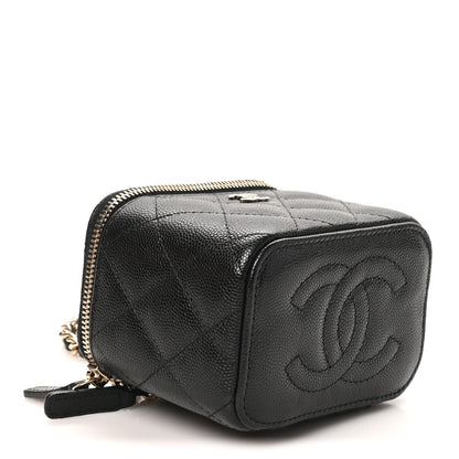 Mini Quilted Caviar Handbag - Black