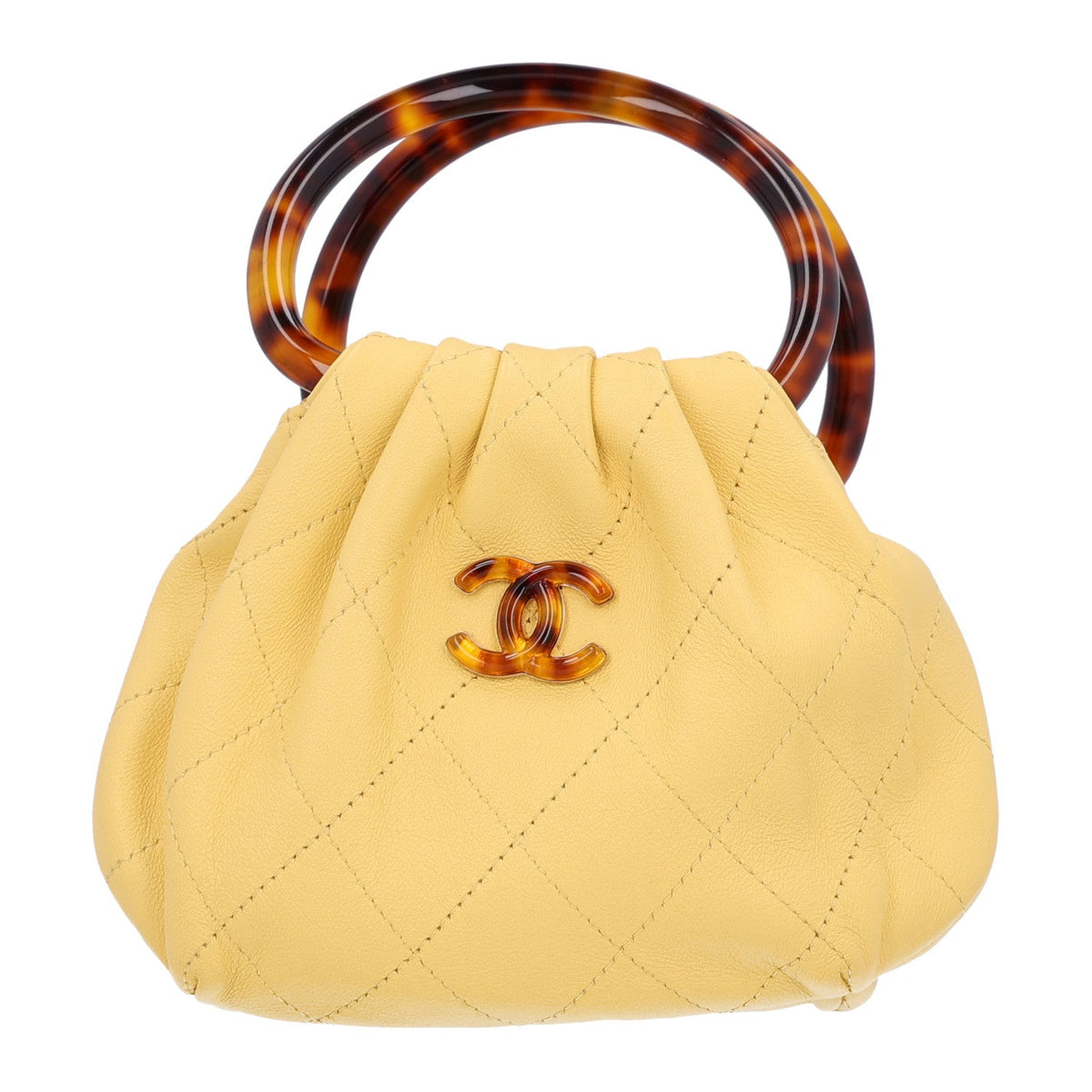 Mini Quilted Lambskin Pouch - Yellow