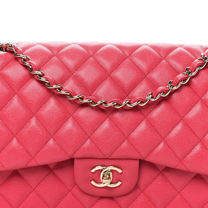 Quilted Caviar Flap Shoulder Bag - Pink