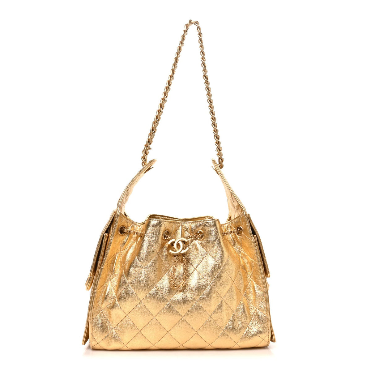 Small Quilted Caviar Handbag - Gold