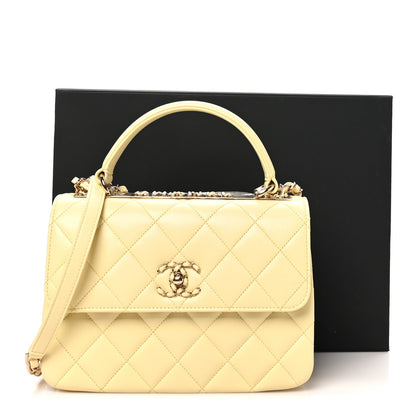 Small Quilted Lambskin Flap Shoulder Bag - Yellow