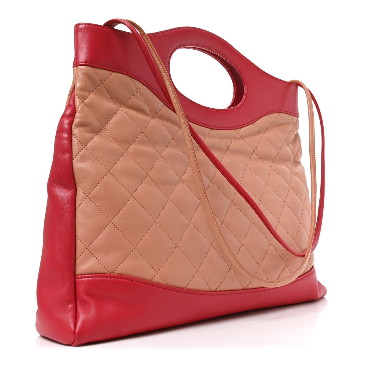 Large Quilted Calfskin Handbag - Beige