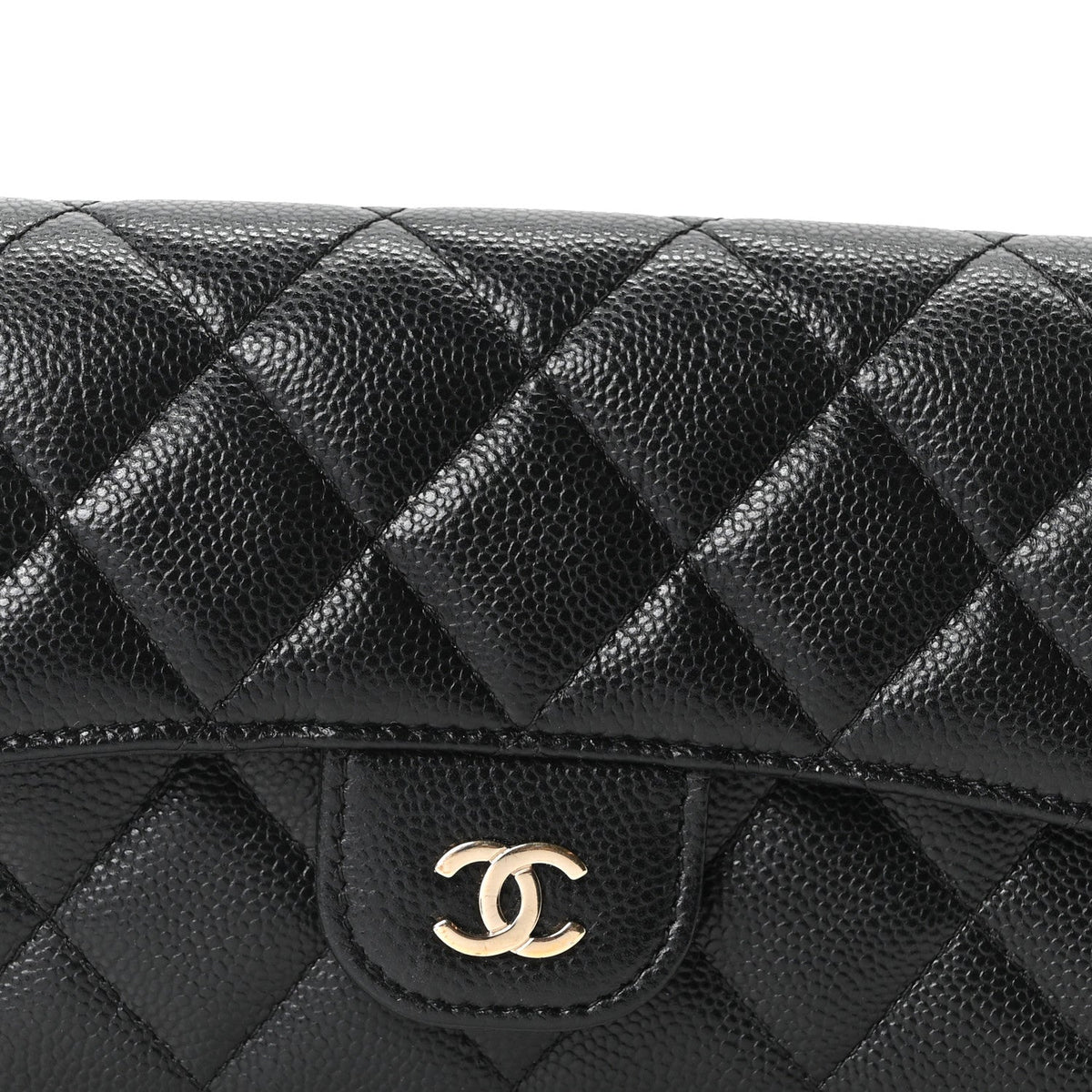 Quilted Caviar Flap Shoulder Bag - Black