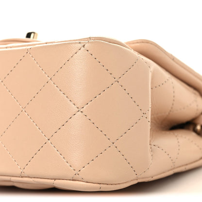 Mini Quilted Lambskin Flap Shoulder Bag - Beige
