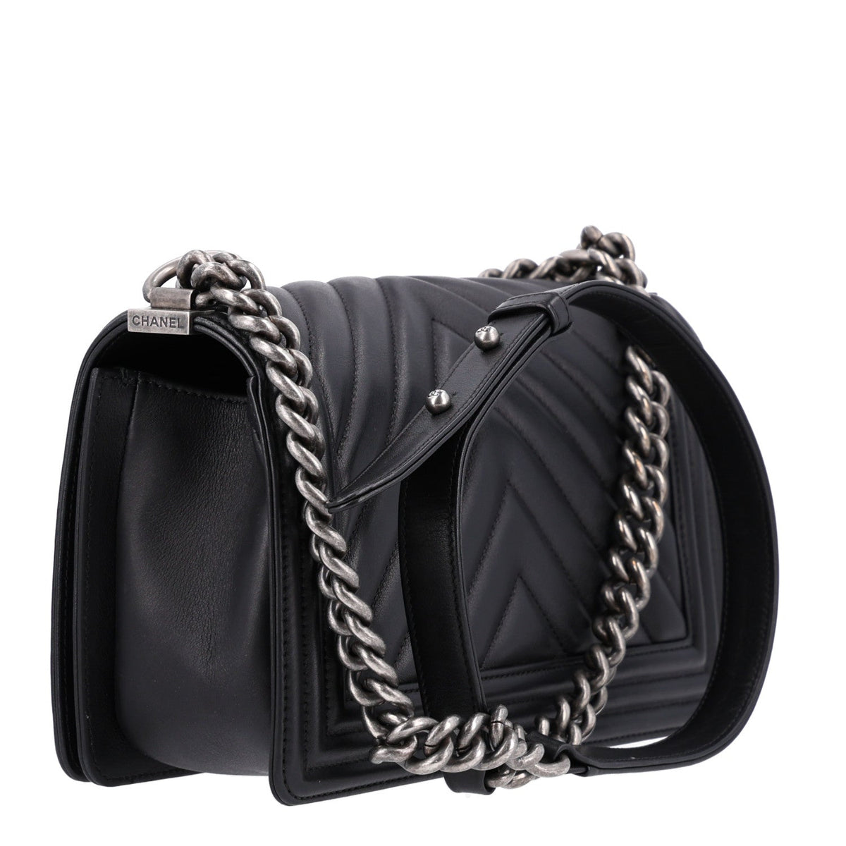 Medium Quilted Lambskin Flap Shoulder Bag - Black