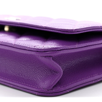Quilted Caviar Wallet Bag - Purple