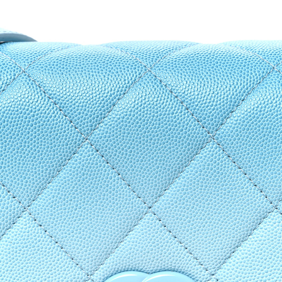 Quilted Caviar Flap Shoulder Bag - Light Blue