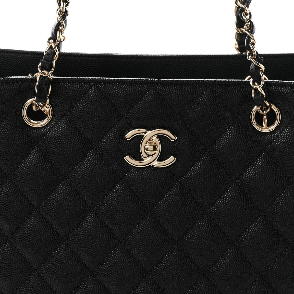 Small Quilted Caviar Tote Bag - Black
