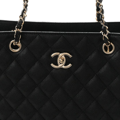 Small Quilted Caviar Tote Bag - Black