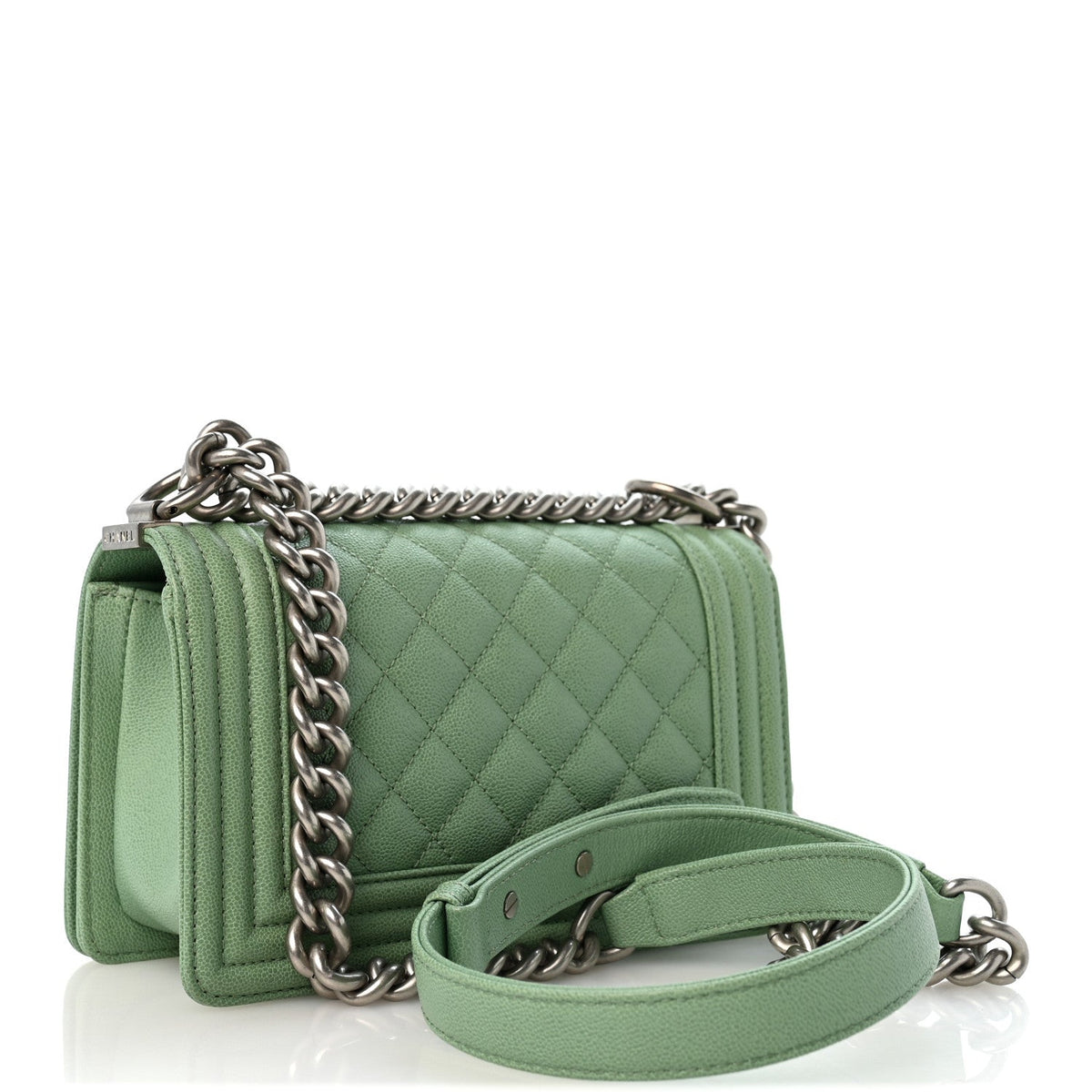 Small Quilted Caviar Flap Shoulder Bag - Green