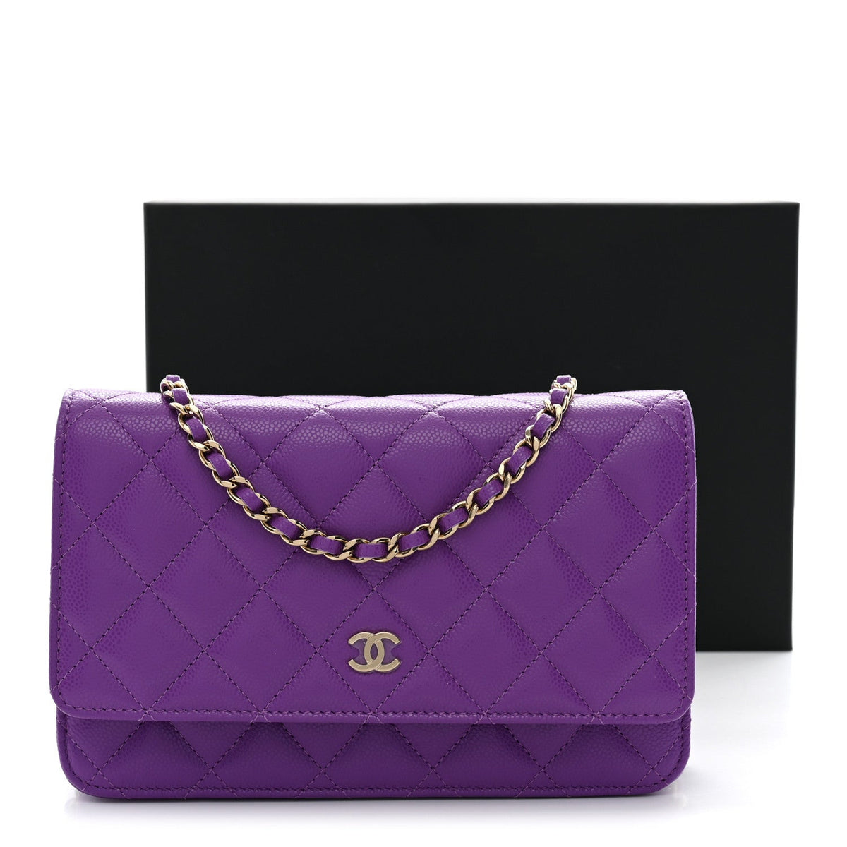 Quilted Caviar Wallet Bag - Purple