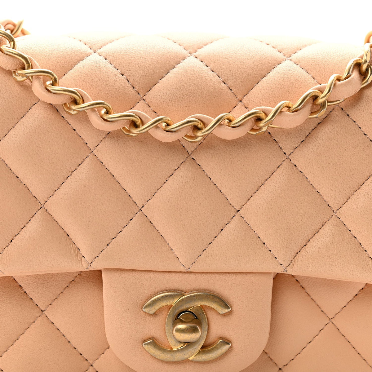 Mini Quilted Lambskin Flap Shoulder Bag - Tan