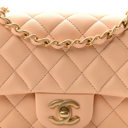 Mini Quilted Lambskin Flap Shoulder Bag - Tan