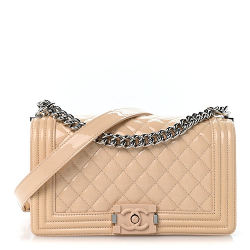 Medium Quilted Calfskin Flap Shoulder Bag - Beige