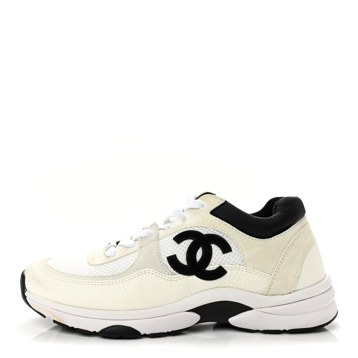 Mesh Suede Calfskin Grained Calfskin CC Sneakers White Black
