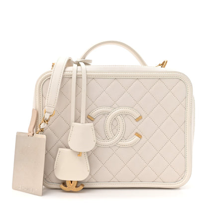Large Quilted Caviar Handbag - White