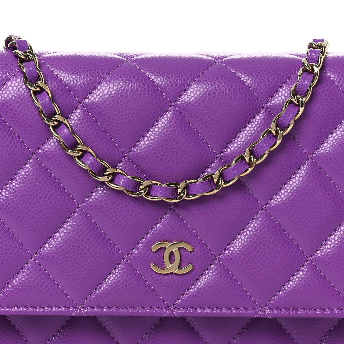 Quilted Caviar Wallet Bag - Purple