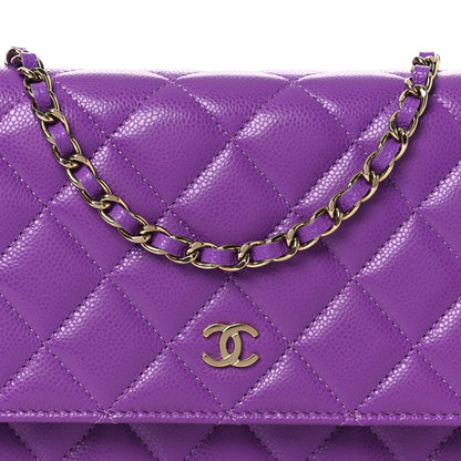 Quilted Caviar Wallet Bag - Purple