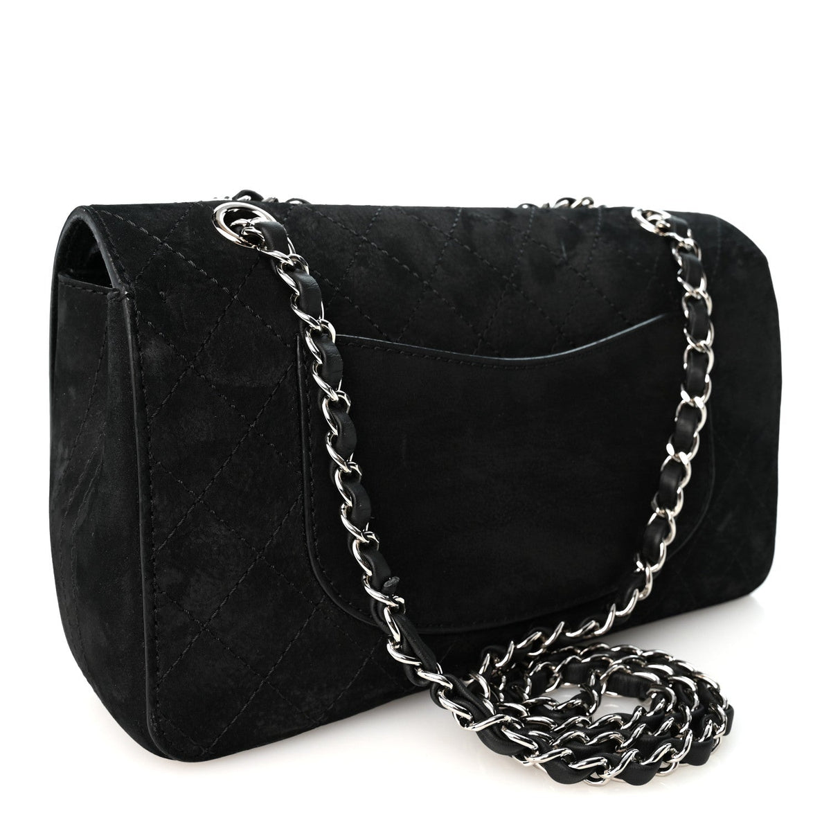 Medium Quilted Suede Flap Shoulder Bag - Black
