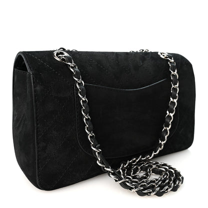 Medium Quilted Suede Flap Shoulder Bag - Black