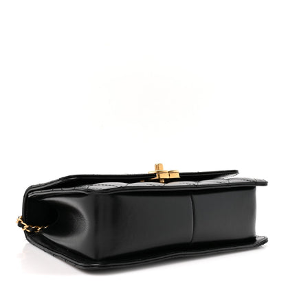 Quilted Calfskin Flap Shoulder Bag - Black