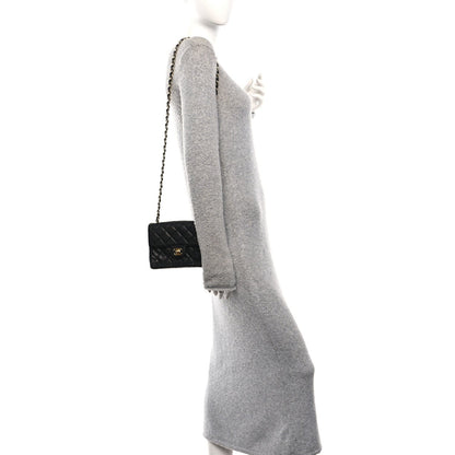 Mini Quilted Caviar Flap Shoulder Bag - Black