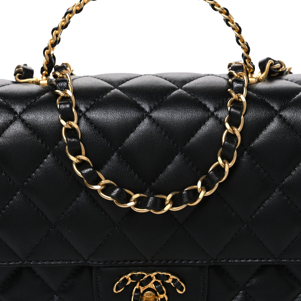 Small Quilted Lambskin Flap Shoulder Bag - Black