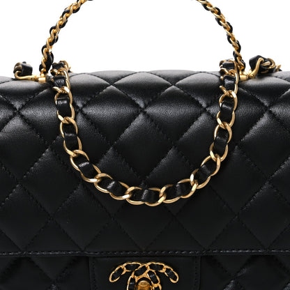 Small Quilted Lambskin Flap Shoulder Bag - Black