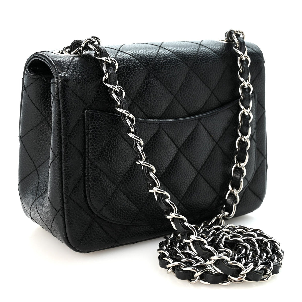 Mini Quilted Caviar Flap Shoulder Bag - Black