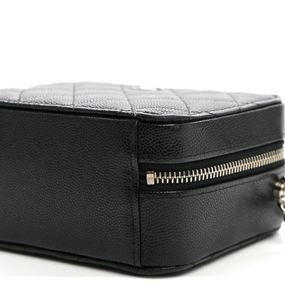 Quilted Caviar Crossbody Bag - Black