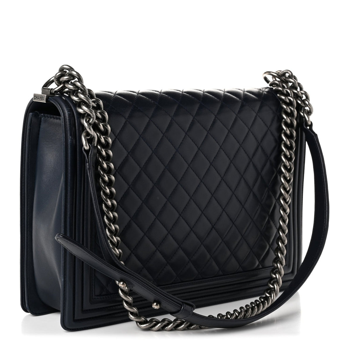 Large Quilted Calfskin Flap Shoulder Bag - Blue