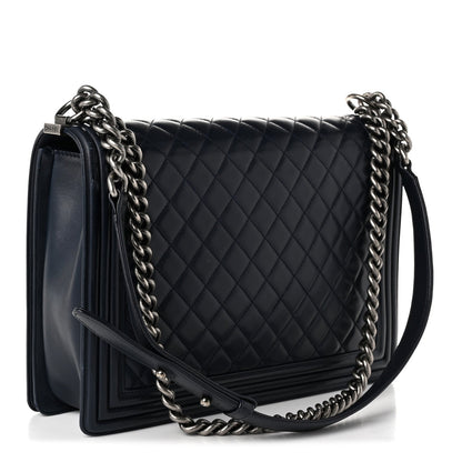 Large Quilted Calfskin Flap Shoulder Bag - Blue
